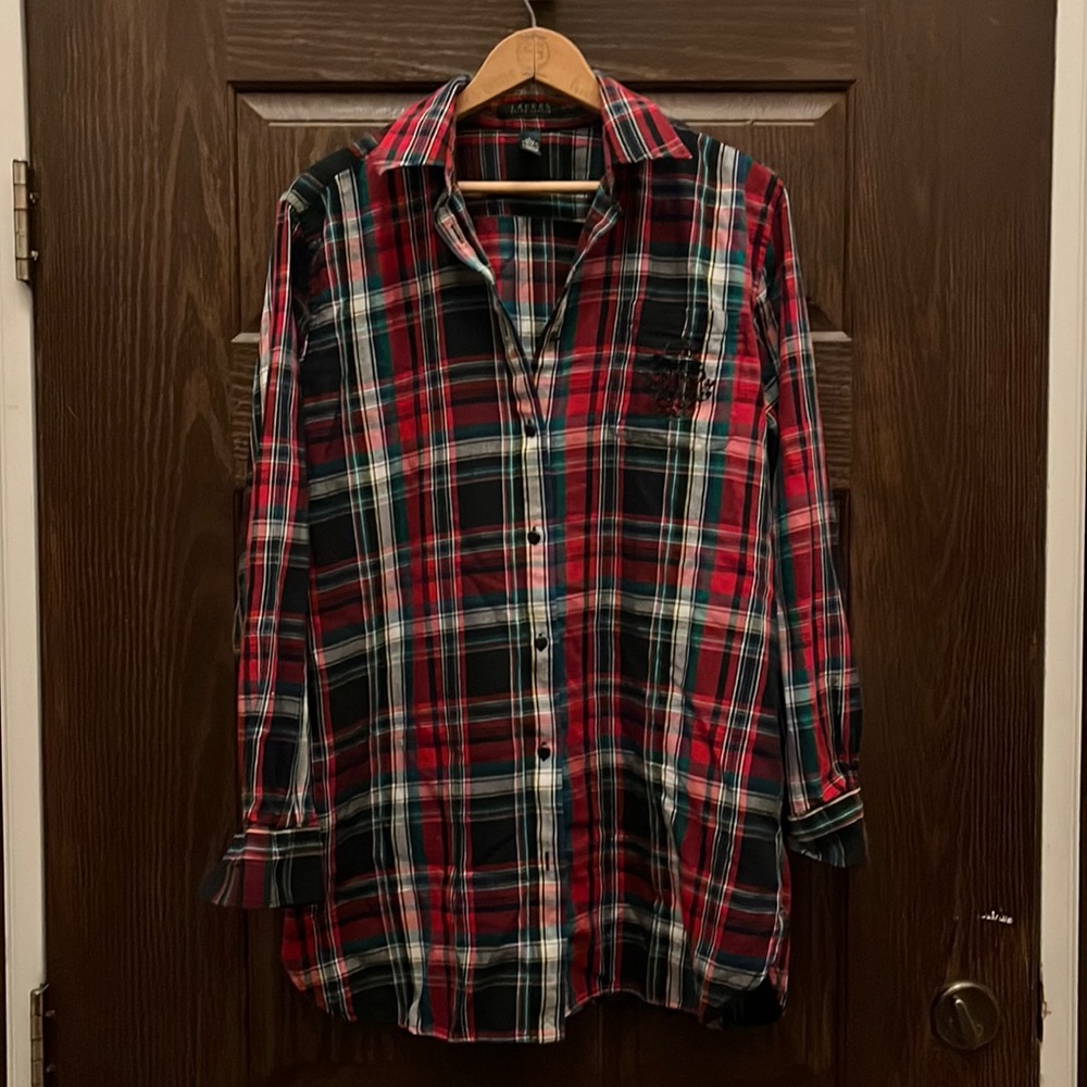 Lauren Ralph Lauren Tartan Plaid Tunic Buttondown Button Up